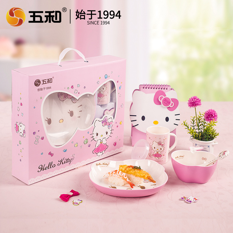 Sanrio vajilla de alto valor plato de comida para niños en casa bebé lindo tazón para niños tazón de fideos instantáneos taza de agua de dibujos animados tazón ninguno