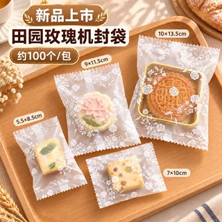 半透明玫瑰花磨砂封袋饼干袋月饼袋曲奇袋食品袋点心包装袋