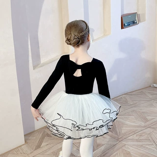 纯棉儿童舞蹈服黑色女童练功服冬季中国舞练舞衣幼儿芭蕾舞裙秋冬