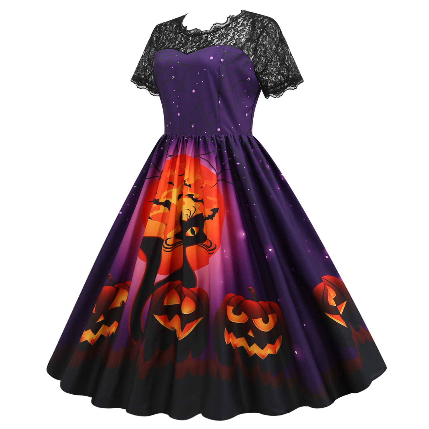 women s lace short-sleeved print big swing dress 6 colors nihaostyles wholesale halloween costumes NSSAP78837