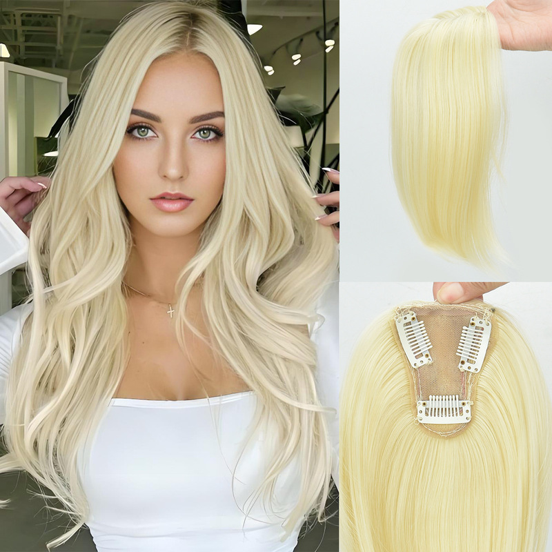 Foreign Trade Chemical Fiber Wig Piece with Middle Parting, Short Black and Brown Replacement Hair Block to Increase Hair Volume and Cover White Hair, Straight Hair Piece Foreign Trade Chemical Fiber Wig Piece with Middle Parting, Short Black and Brown Replacement Hair Block to Increase Hair Volume and Cover White Hair, Straight Hair Piece