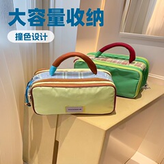 2025 新スプライシングポータブル ins 大容量化粧品バッグ旅行トイレタリーバッグ化粧品ポータブル収納袋