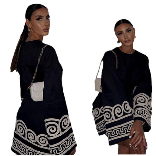 European and American New Ethnic Style Fashion Casual Abstract Pattern Round Neck Women's Dress