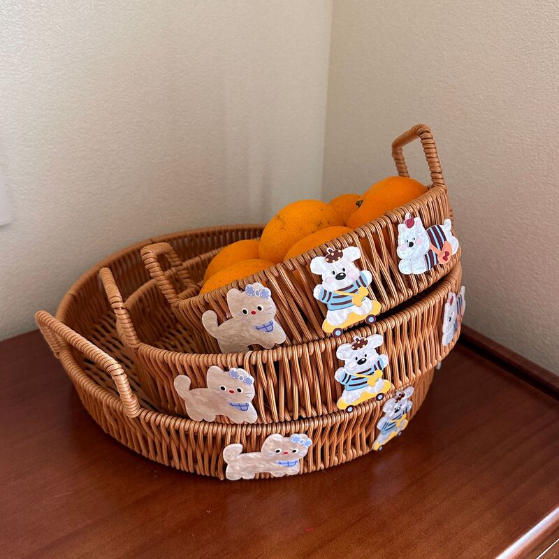 元槻竹木-模造藤編収納かご手提げパン菓子皿果物かご間食キャンディーかご収納トレイ|undefined