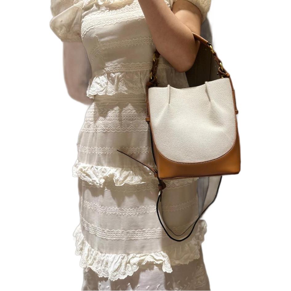 Bolso de mujer de gran capacidad correa de hombro ancho bolso de hombro de lona de tela correa de abertura bolsa de cubo elementos trenzados portátiles