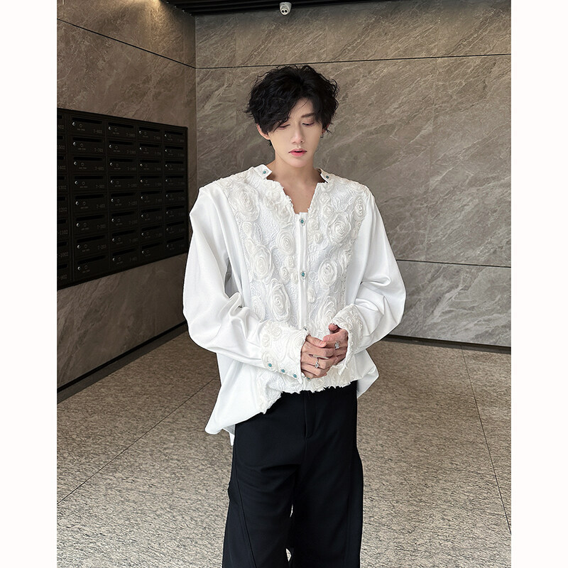 25 Spring Men's Lace Three-Dimensional Flower Palace Embroidery Heavyweight Shirt Cs109-5138