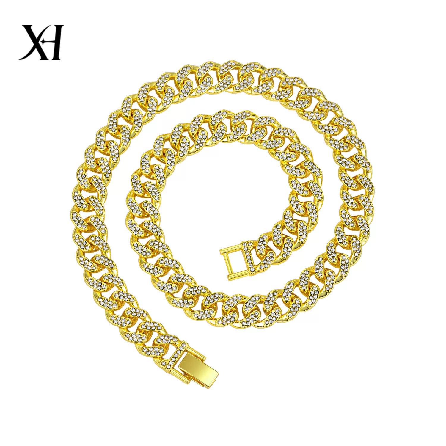 13mm手表扣满钻古巴项链 优质水钻高质电镀 跨境男女嘻哈饰品批发