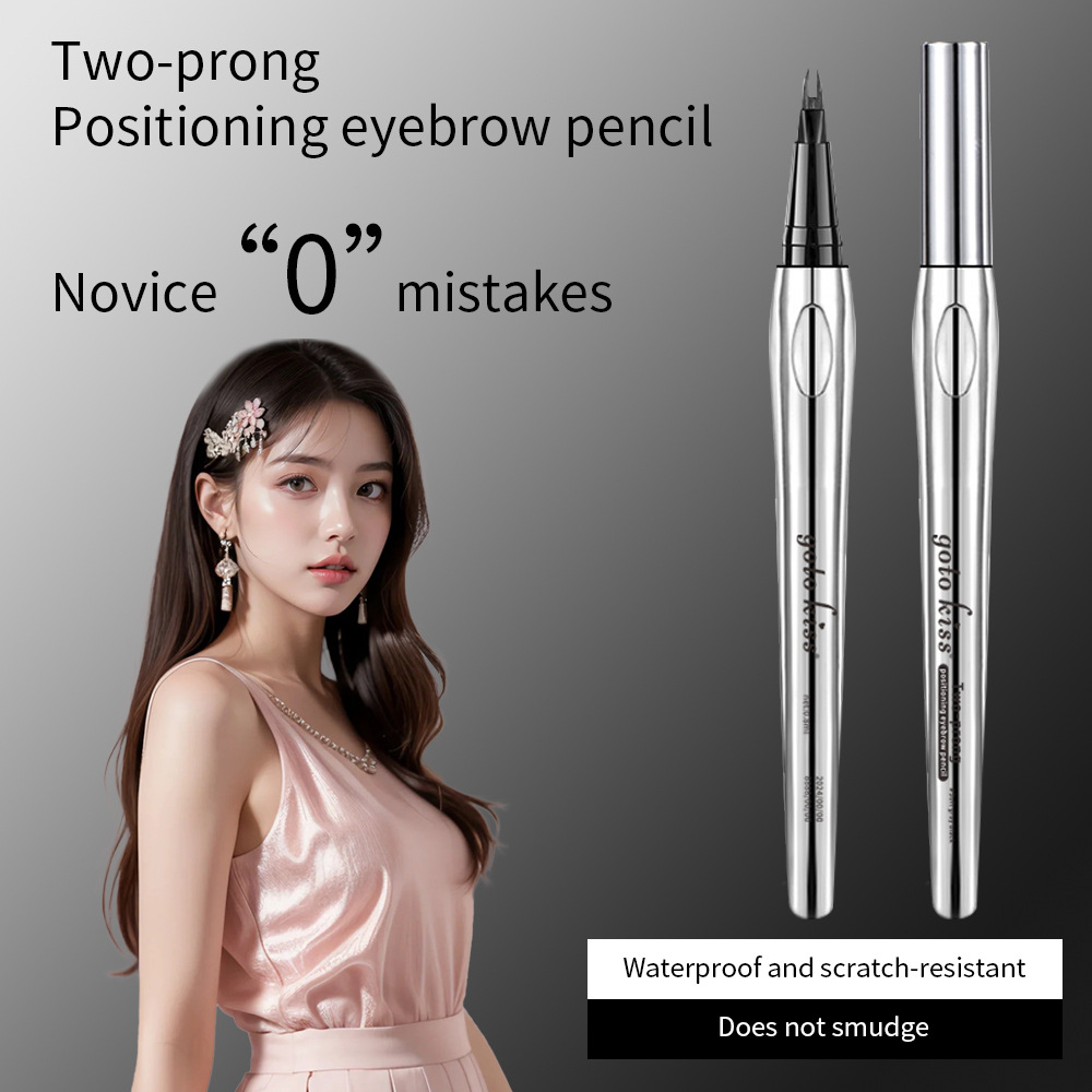 Cross-border Binary Eyebrow Pen Waterproof Sweat-proof No Fading Lasting Natural Wild Eyebrow Pen Multi-use Flat for Water Eyeliner