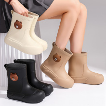 跨境韩版可爱成人雨鞋女加绒棉防水鞋学生保暖雨靴户外水靴时尚鞋