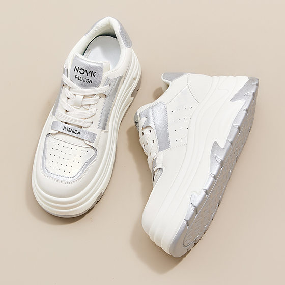 White shoes women's thick-soled casual shoes 2025 spring new women's shoes thick-soled increased dad shoes women's all-match