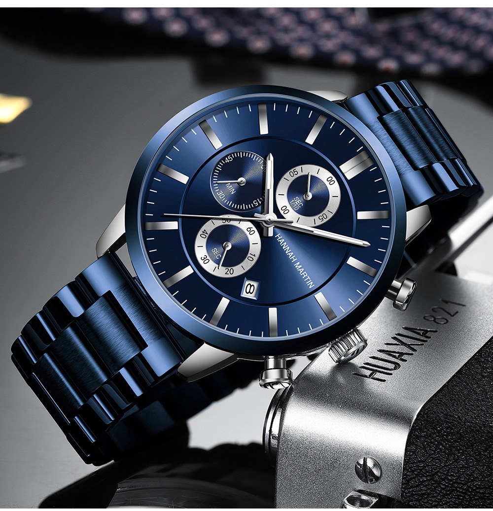 Herrklocka quartz kronograf med stålarmband och kalender_voghion.com