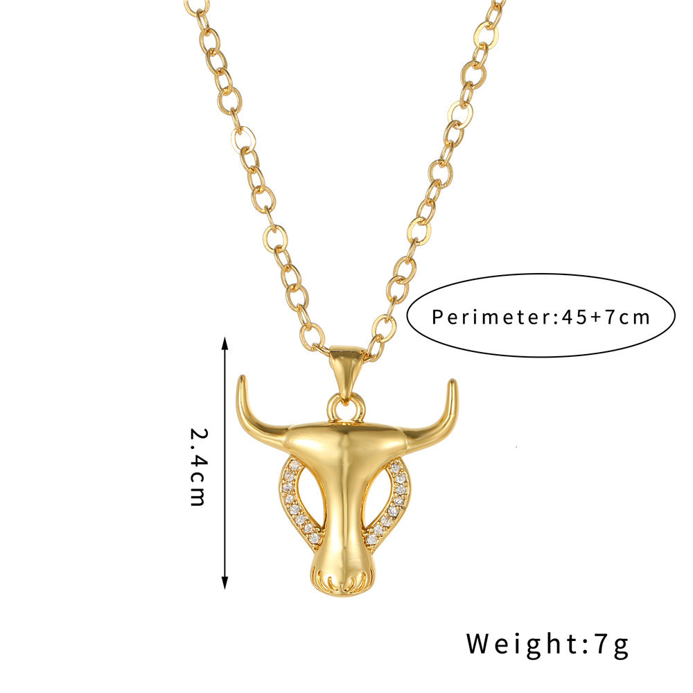 Copper Inlaid Zircon Animal Bull Head Pendant Golden Necklace Men's Hip Hop Jewelry Wholesale display picture 1