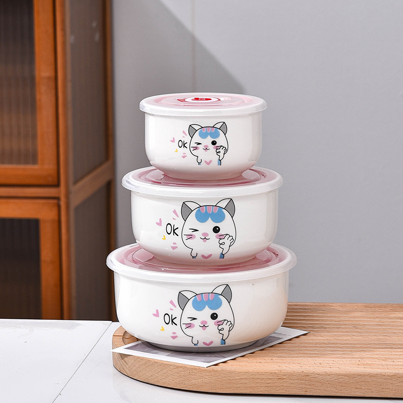 Caja de preservación de frescura, tazón de preservación de cerámica, caja de almuerzo con cubierta para microondas, congelador, tazón sellado, tazón de fideos, tazón de fideos, grado de comida