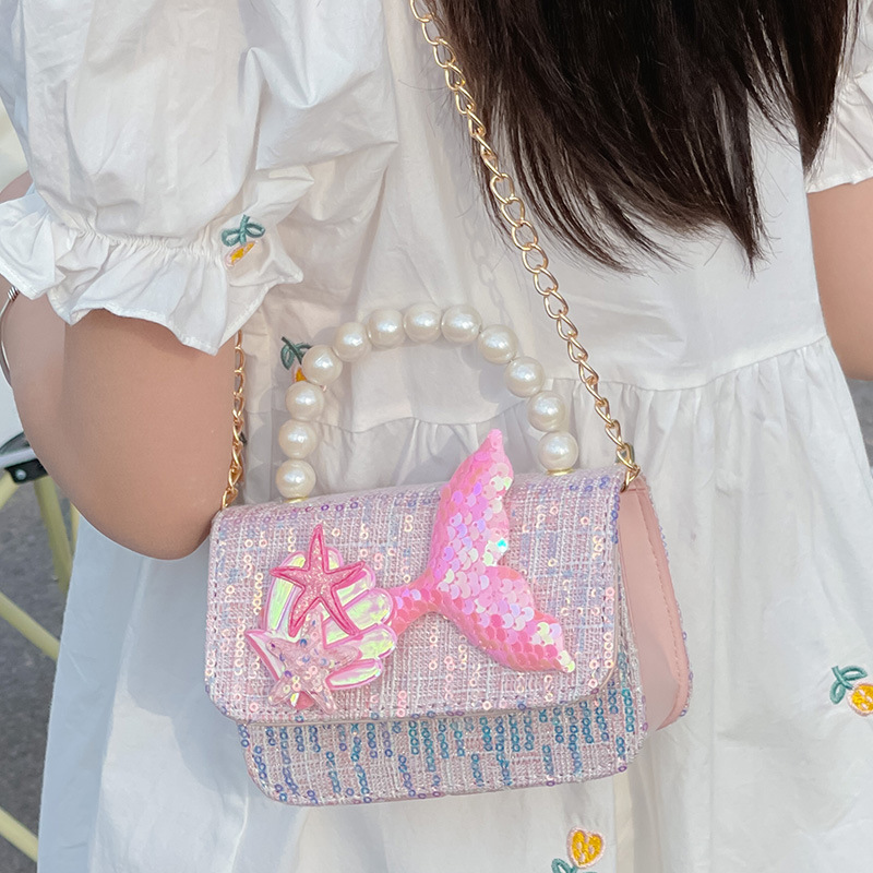 Bolso de perlas bolso de niños niñas princesas niñas mochilas moda caricatura adorable accesorios de cadena