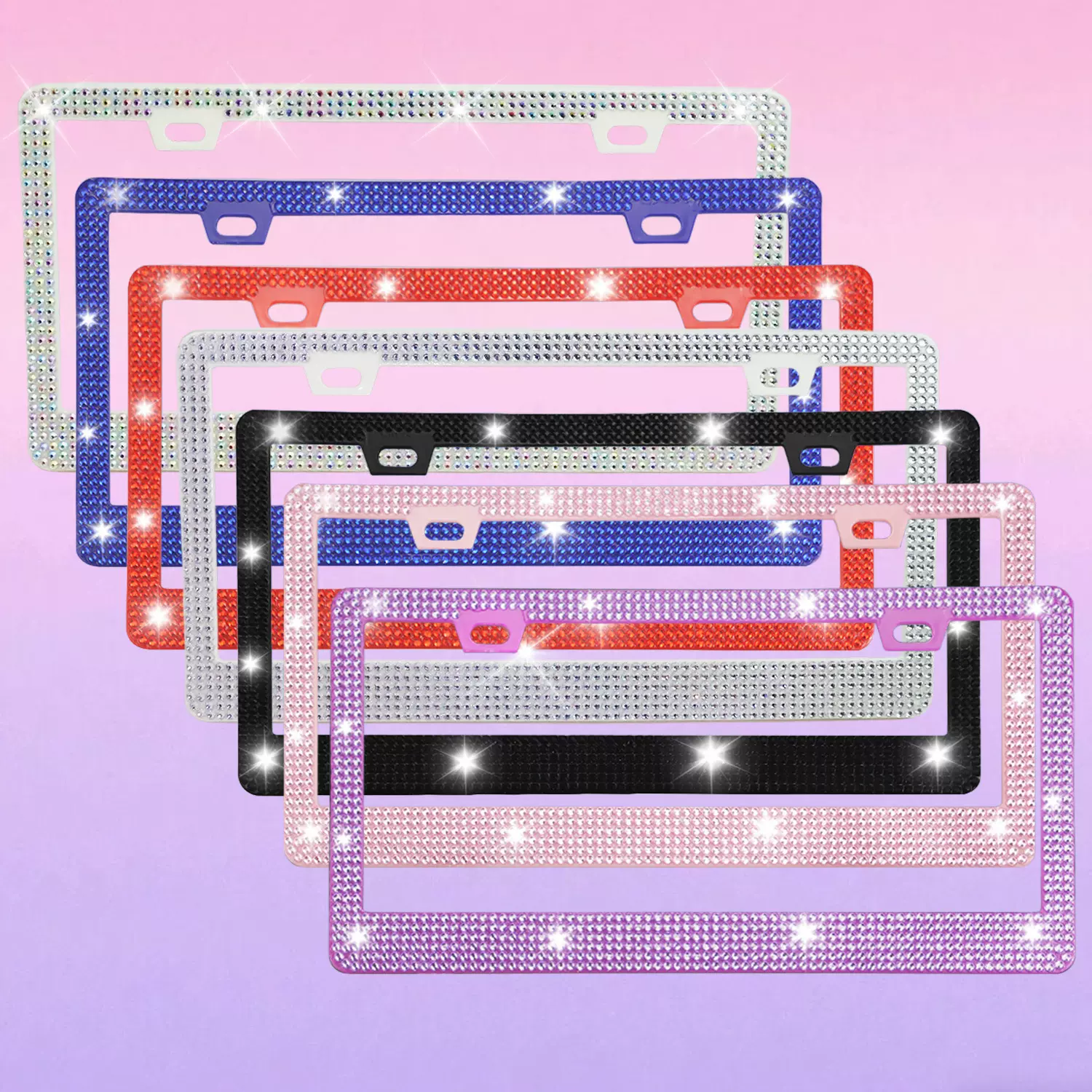 美规方孔塑料亚克力钻车牌框跨境贴钻塑料车牌框美规车牌架牌照框