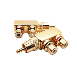 Pistol pure copper gold-plated Lotus RCA one minute two audio and video tee RCA one male 2 female AV adapter male adapter