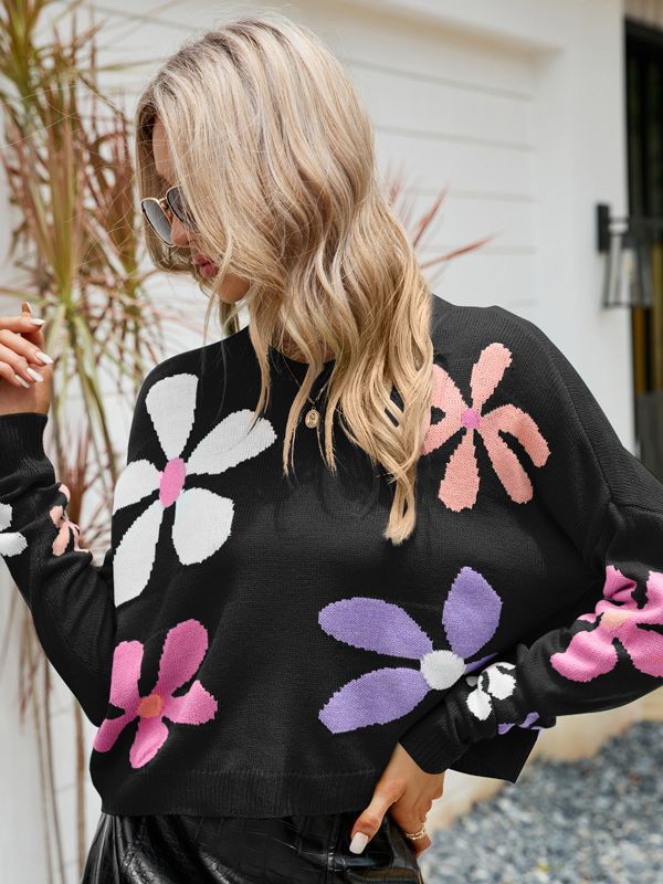 Suéter Dulce de Manga Larga para Mujer, Cuello Redondo y Holgado, Estilo Europeo y Americano - Jersey de Punto Casual 2024