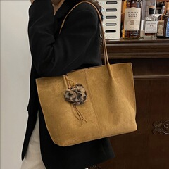 跨境绒面手提包大容量托特包女2025秋冬新款百搭腋下包通勤单肩包