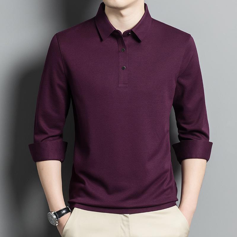 High-end Spring Long-sleeved T-shirt Men's Middle-aged Dad Light Luxury Modal Casual Polo Mulberry Silk T-shirt