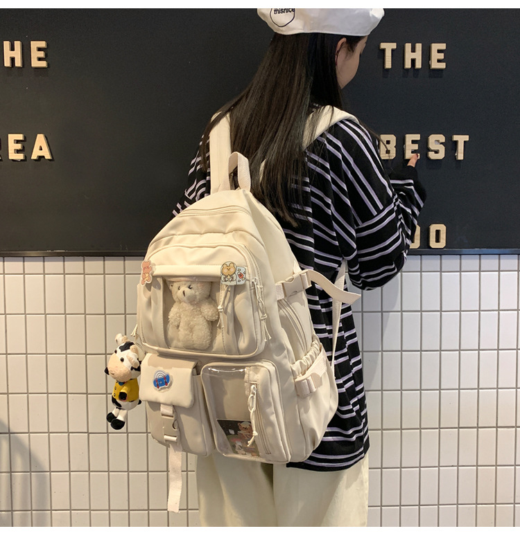 637g Weight Polyester Lining Material Zipper Closure Type School Occasion Nylon Material Solid Color Pattern Women'S Gender Square Shape White, Pink, Green, Blue, Black Color Large Size Wholesale Large Capacity Bear Backpack Nihaojewelry 26