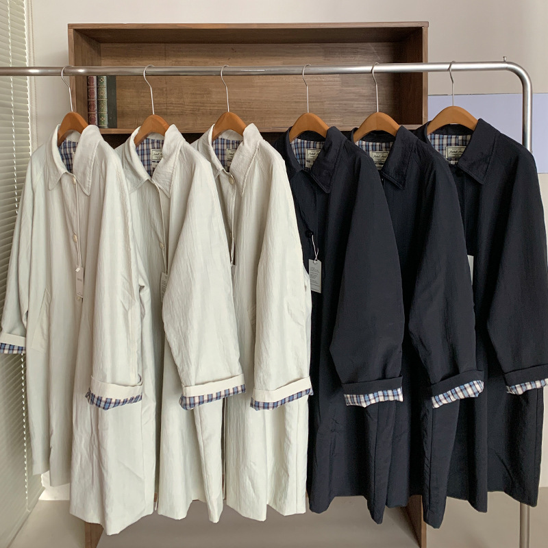 Now H Pure Color Mid-Length Single-Breasted Windbreaker for Women Korean Style Ins Loose Slimming Look Casual Versatile Elegant Jacket