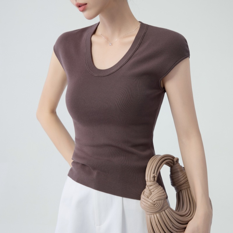 High-Quality Tencel Fashion Off-Shoulder Waist-Cinching Slim-Fit T-Shirt Pullover Women's Summer Top 4