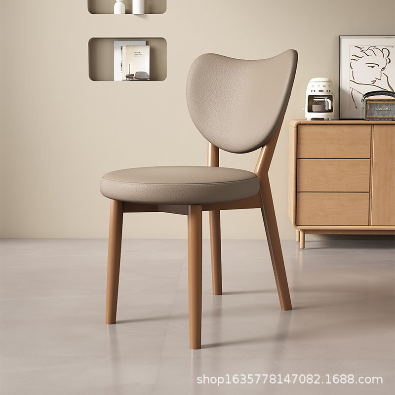 Silla de comedor de madera sólida retro nórdica, silla de comedor moderna y simple, respaldo de cuero suave, taburete de comedor de hotel antiguo