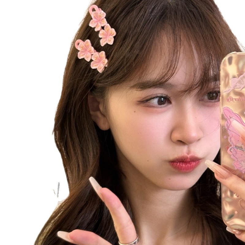 Primavera de flores de cerezo coreanas para niños no lastimas brocas de cabello rosa lindas brocas de cabello flores de cabello joyas de cabello de niña