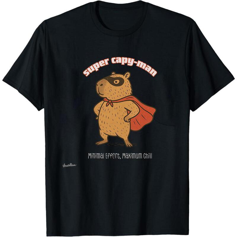 Cross-Border European and American Retro Super Capy-Man Superman Capybara Fun Print T-Shirt for Women Cross-Border European and American Retro Super Capy-Man Superman Capybara Fun Print T-Shirt for Women