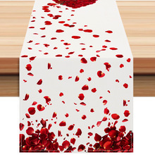2026情人节花瓣白麻桌旗聚会派对装饰台布垫居家客厅装饰茶几布