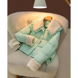 2025冬新款小个子绿羽绒服女短款加厚娃娃领大翻领宽松版时尚外套