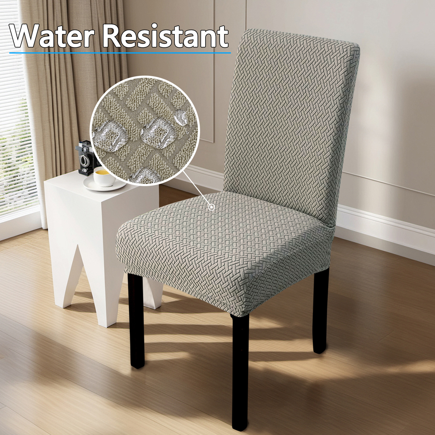 Jacquard transfronterizo elástico en forma de T estriado cubierta de silla impermeable a prueba de agarre gato cubierta de silla de comedor de hotel doméstico TEMU