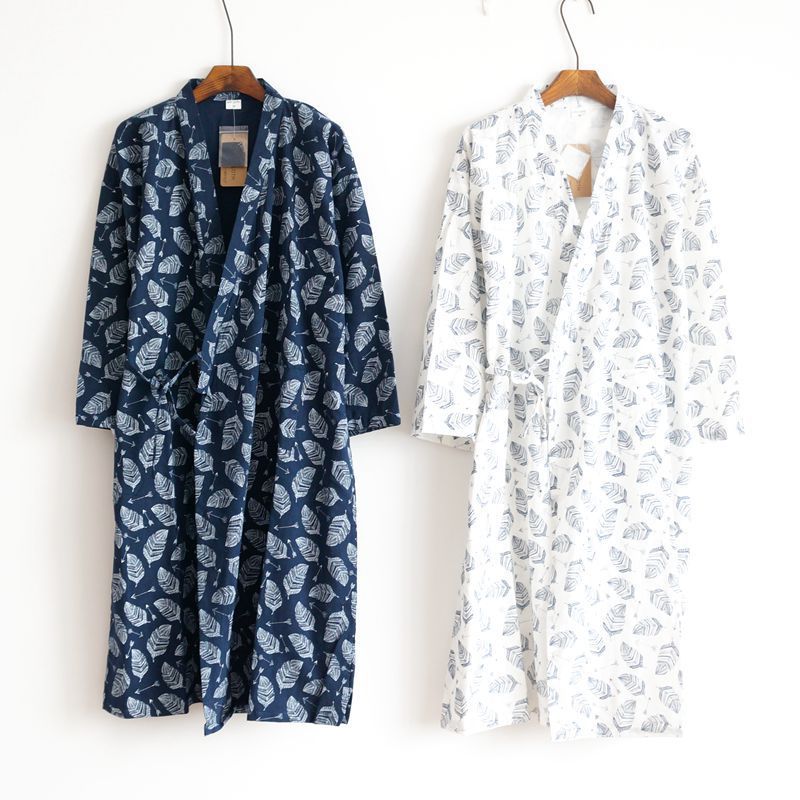 Men's Cotton Lined Summer Gauze Robe with Floral Print, New Arrival, Factory Wholesale