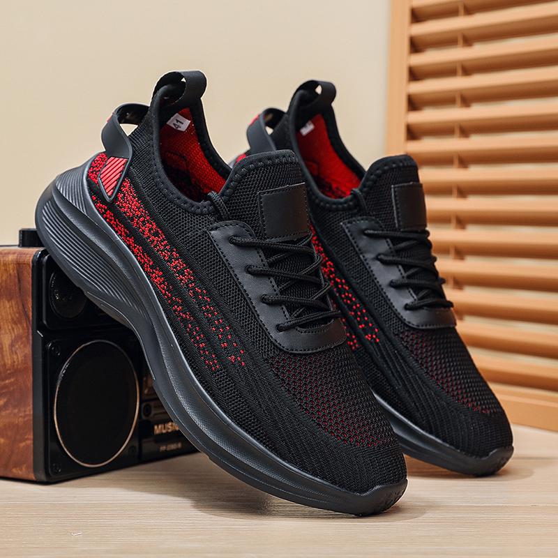 Men's Shoes, New Spring and Autumn Models, Thick-Soled Fly-Knit Mesh Shoes, Casual Shoes, Labor Protection Shoes, Breathable Anti-Odor Mesh Shoes, Men's Single Shoes