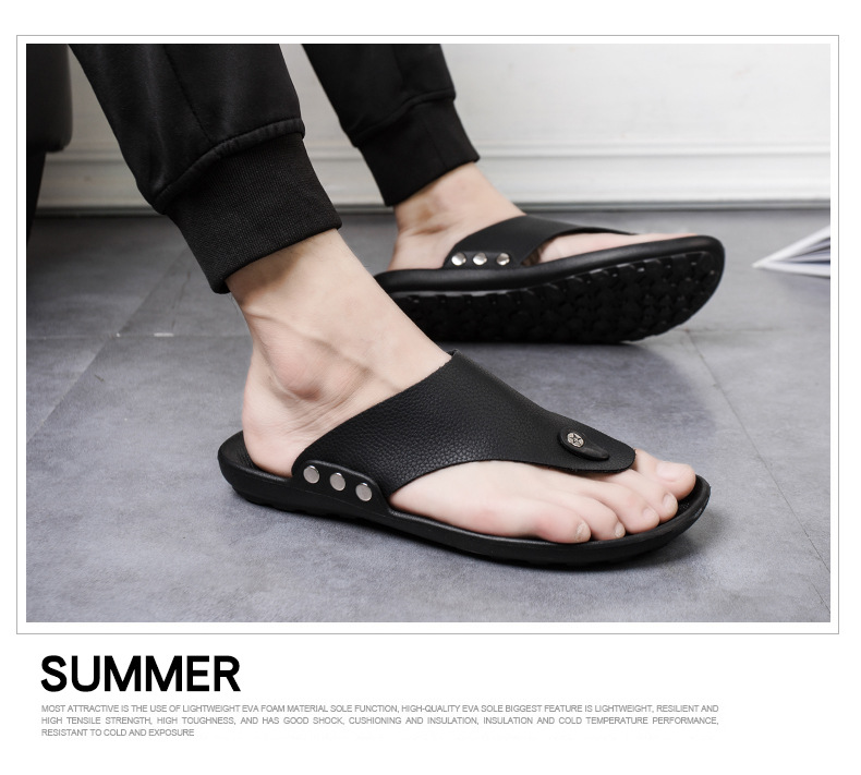 New casual men's herringbone slippers Korean version minimalist flat bottomed beach shoes fashionable and comfortable_voghion.com