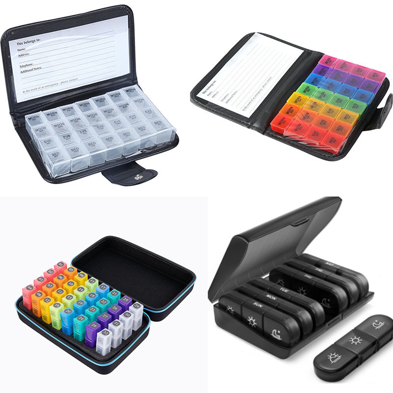 亚马逊爆款一周7天便捷早晚药盒 pp塑料药片胶囊收纳密封14格药盒