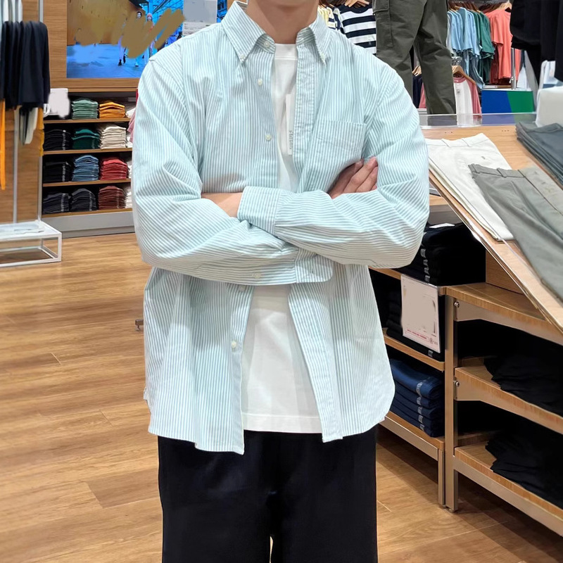 Japanese Style Autumn Cotton Men's and Women's Couple Japanese Style Loose Oxford Long-Sleeved Stripesd Shirt Shirt 462367 Japanese Style Autumn Cotton Men's and Women's Couple Japanese Style Loose Oxford Long-Sleeved Stripesd Shirt Shirt 462367
