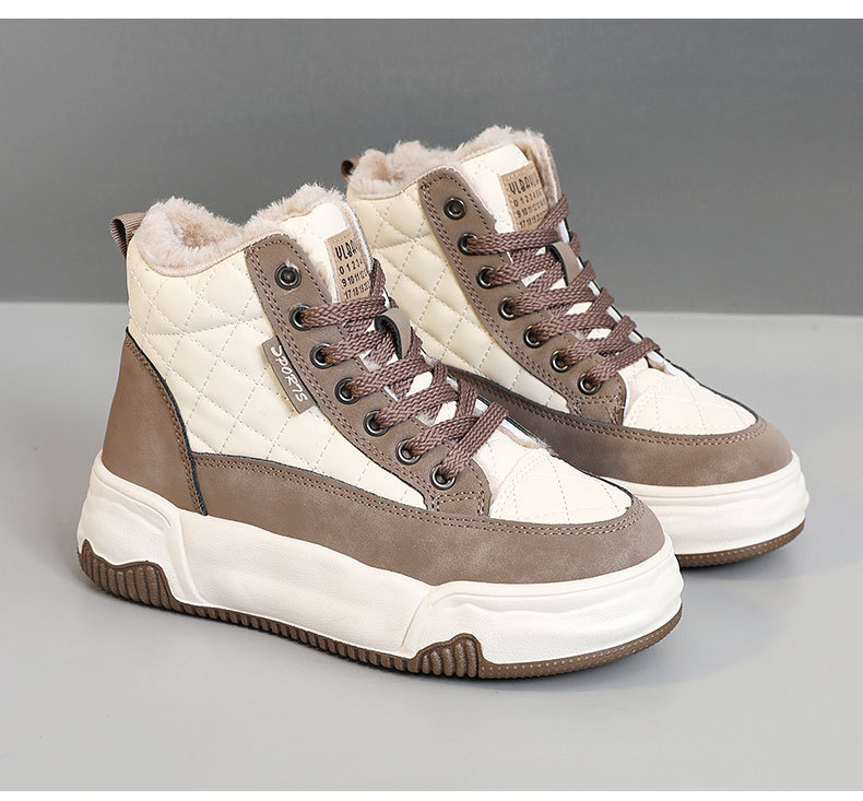 KT2510 nouvelle version coréenne automne hiver 2024 avec des bottes de neige mi-hautes en peluche pour femmes à blocage de couleur, augmentant la hauteur_voghion.com