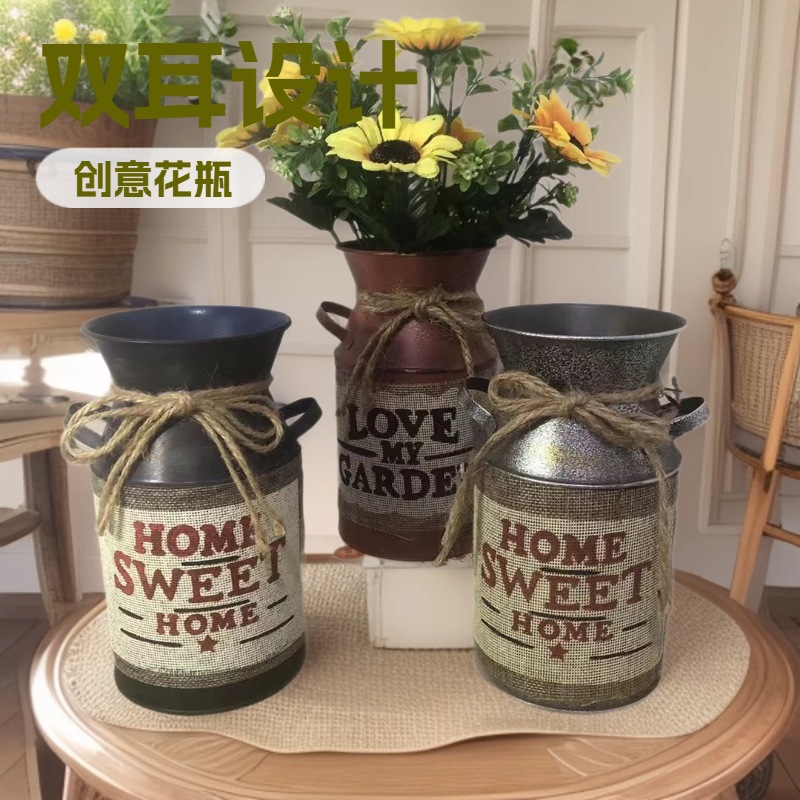 유럽 스타일 오래 된 빈티지 스티커 삼베 홈 장식품 바 이노 럴 철 배럴 장식 선물 창조적 인 소품 보관 철 배럴