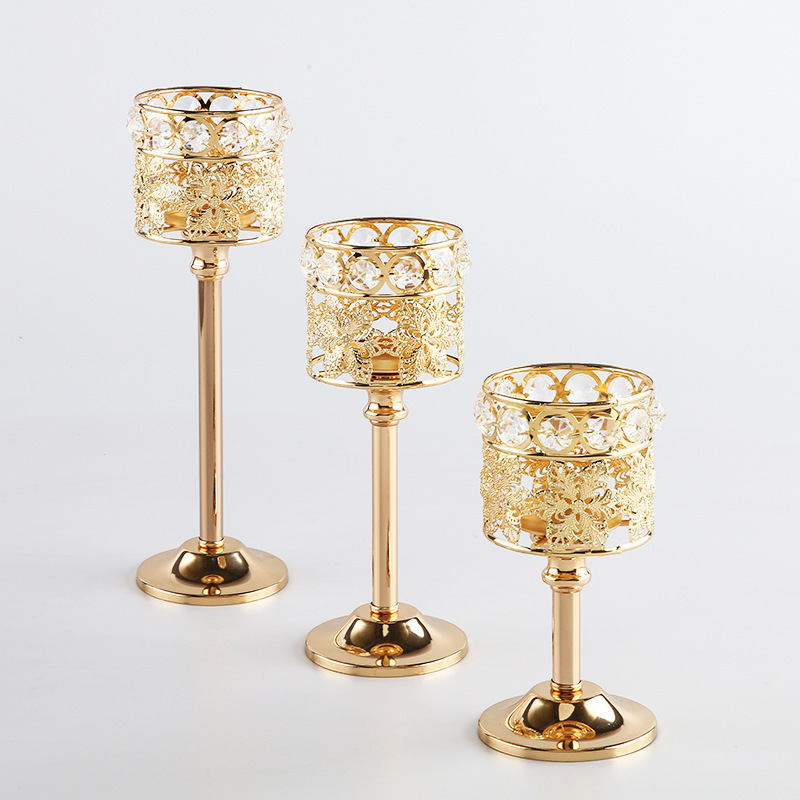 Mini candelabro de cristal creativo de estilo europeo adornos metálicos bodas hoteles en el hogar velas para la cena accesorios decoración joyas