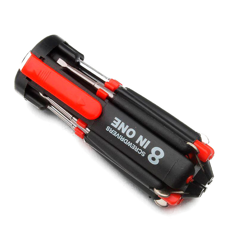 Juego de destornilladores genuinos de cabeza cruzada, portátil para exteriores, destornillador 8 en 1, destornillador multifuncional combinado con luz
