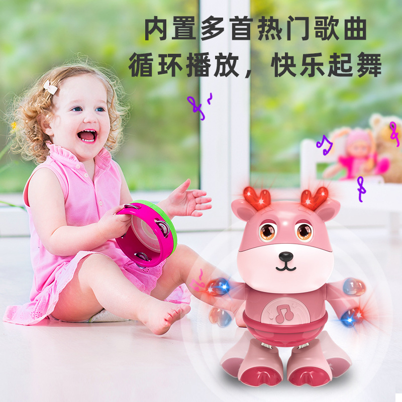 Baile eléctrico pequeño ciervo lindo música luz bebé rompecabezas columpio baile robot ciervo Pequeño amor muñeca eléctrica