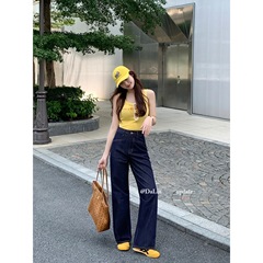 工場直販/Moxi Niu/DaLin 夏薄手ワイドレッグパンツレディースハイウエストジーンズデニムデザインレディース