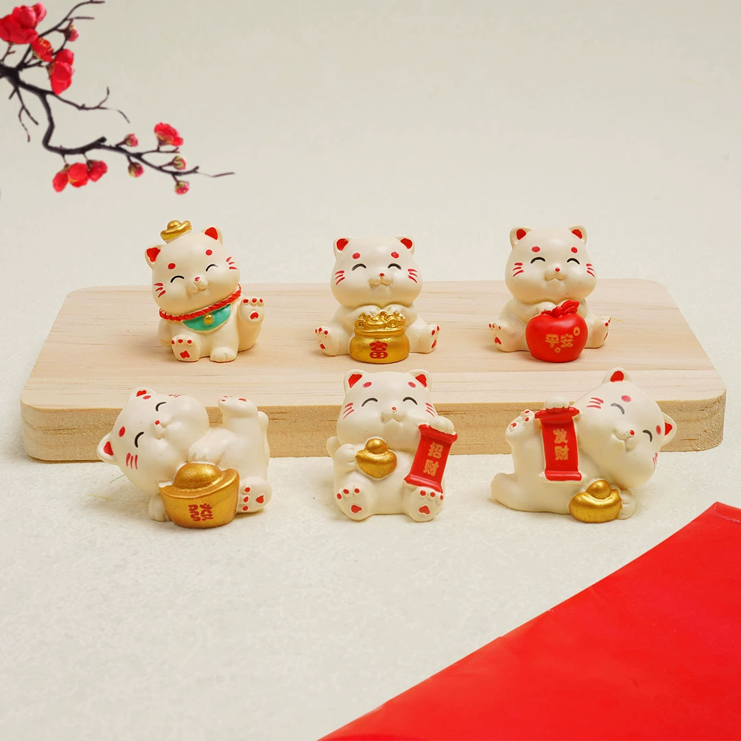 Миниатюрные фигурки для привлечения удачи, милые поделки из смолы в виде кошек, коты-обереги для автомобиля, украшения для дома, настольные украшения.