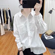 春装韩版设计感纯棉长袖衬衫女褶皱减龄上衣2025新款复古打底衬衣