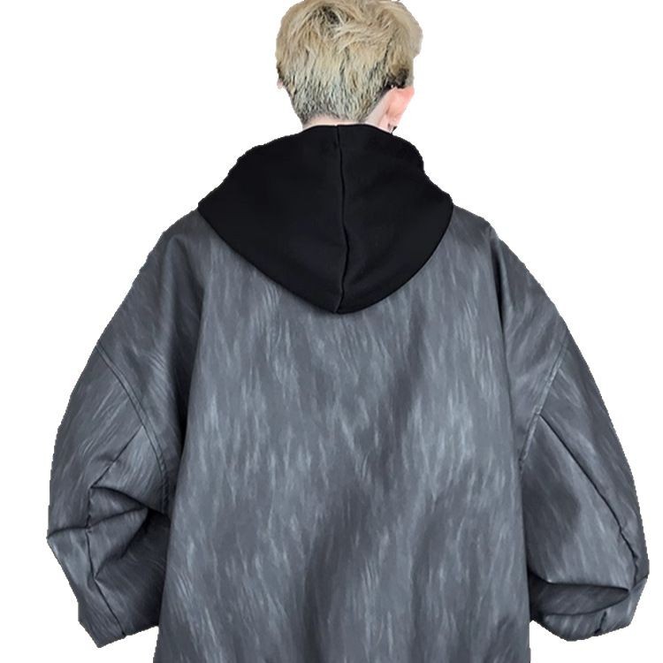 2025 primavera nuevo estilo americano falso chaqueta con capucha de dos piezas chaqueta de cuero PU de moda para hombres