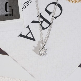 K Gold White Gold Classic Six-Claw 50 Points/1 Carat D Color Moissanite Fashionable Simple Women's Necklace Holiday Gift