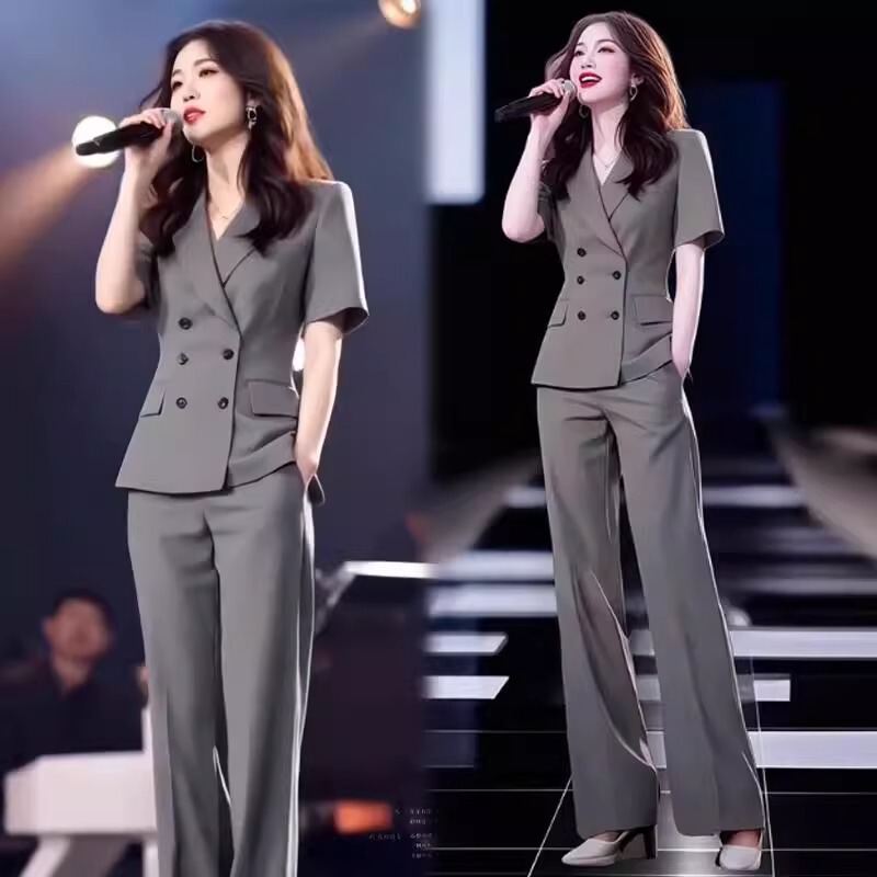 Professional Suit Set for Women, Summer New Design, Fashionable Blazer and Wide-Leg Pants Two-Piece Set, Spring and Autumn Trousers