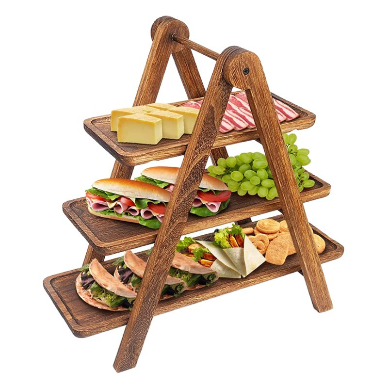 Новый трехслойный поднос в европейском стиле из цельного дерева трехслойный поднос Вечеринка десертная тарелка для торта гостиничный сервисный поднос