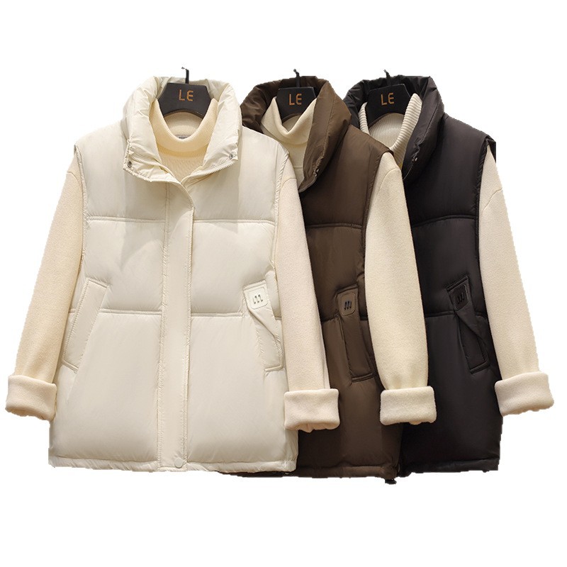 Chaleco de algodón de cuello vertical corto para mujeres otoño y invierno 2025 nuevo estilo coreano chaleco de algodón etiquetado temperamento de moda abrazadera de algodón de hombro